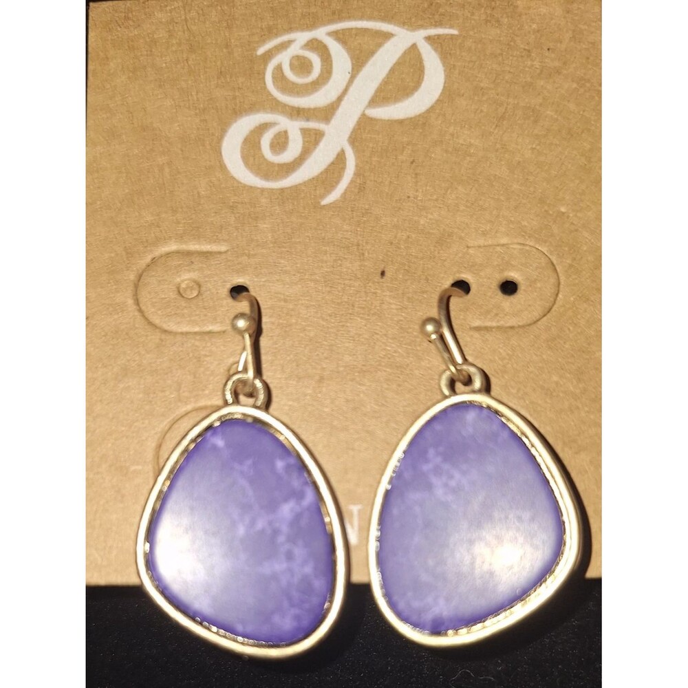 Pendant Drop Earrings - Blue Stone with Gold Frame